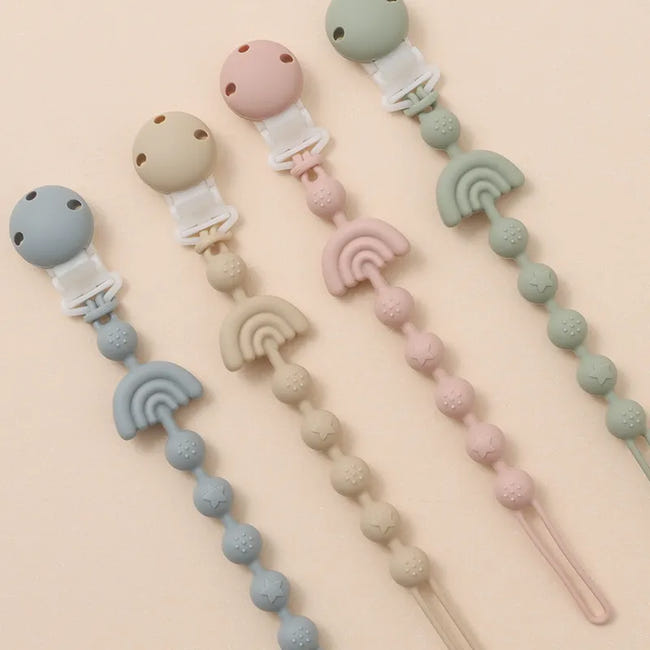 Lot De 4 Attaches Tétine En Silicone Avec Clip - Chaîne De Sécurité Pour Sucette, Lavable Et Stérilisable - 1
